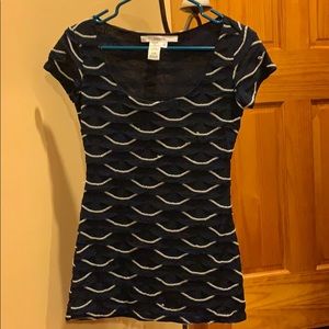 Navy and white short sleeve blouse